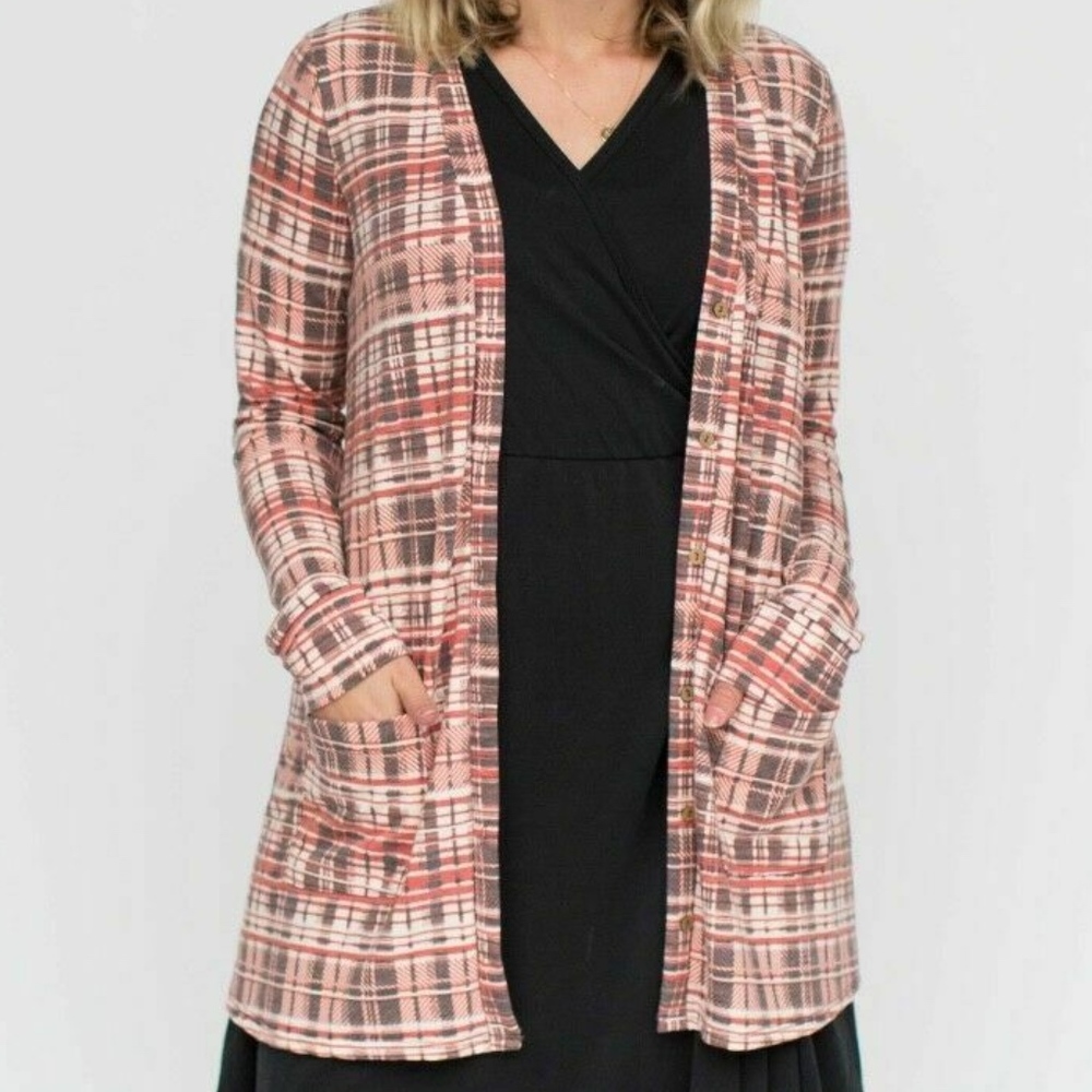A&D ESSENTIAL CARDIGAN BERRY PLAID SIZE S NWT